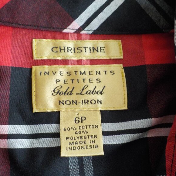 Christine Blouse - Size 6P - Plaid - Button Down - Red/Black/White - Vintage - Picture 2 of 7